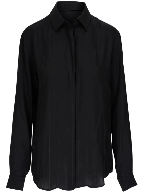 Saint Laurent Striped button up Silk Shirt Black FARFETCH AU