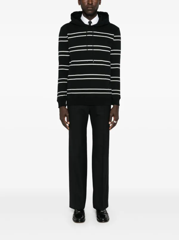 Saint Laurent Striped Cotton Hoodie | Black | FARFETCH