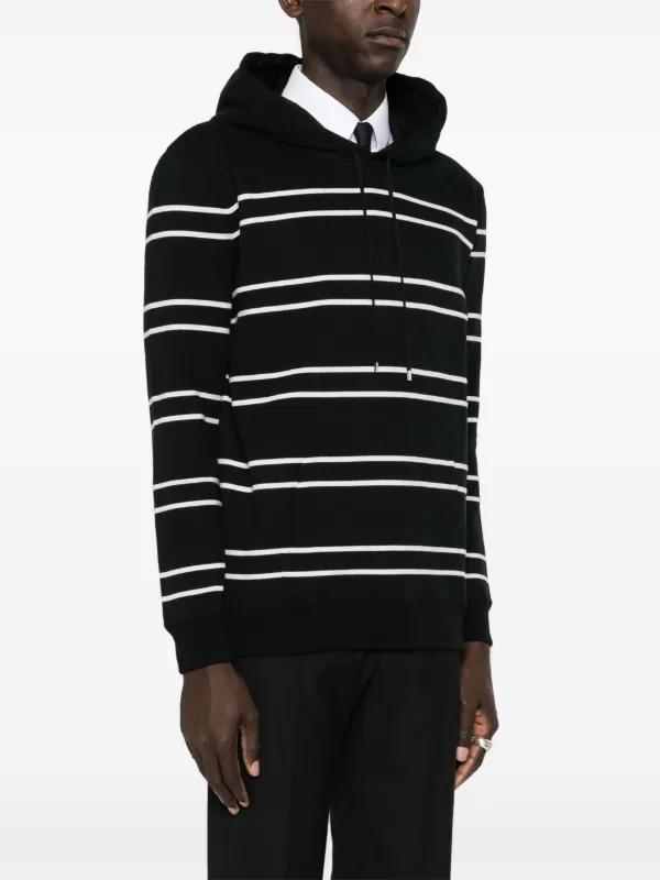 【SAINT LAURENT】ストライプパーカー Stripe hoodie Saint Laurent Striped Cotton Hoodie | Black | FARFETCH