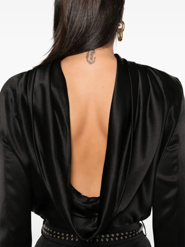 Saint Laurent ドレープブラウス ブラック サテン Saint Laurent ドレープ ブラウス | ブラック | FARFETCH JP