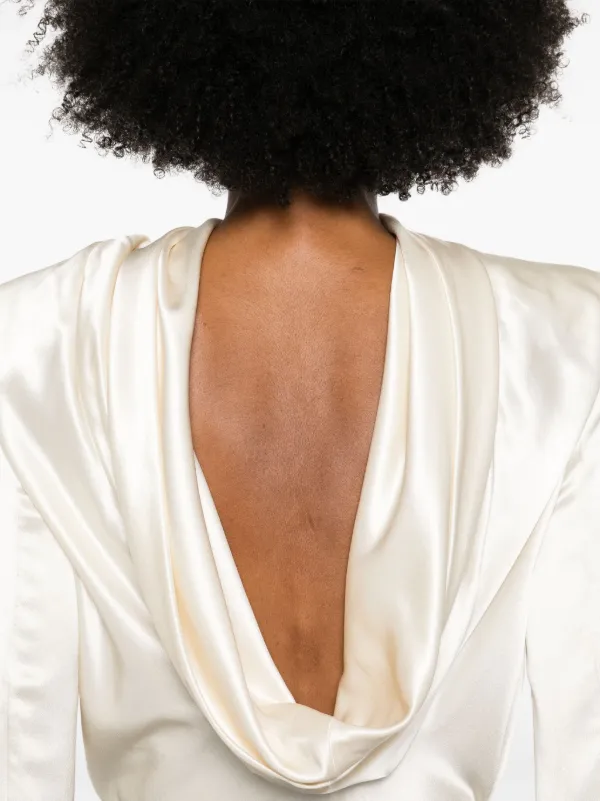 【送料&関税込】Saint Laurent Camel Poplin Blouse SAINT LAURENT Gathered tie-detailed silk-chiffon blouse