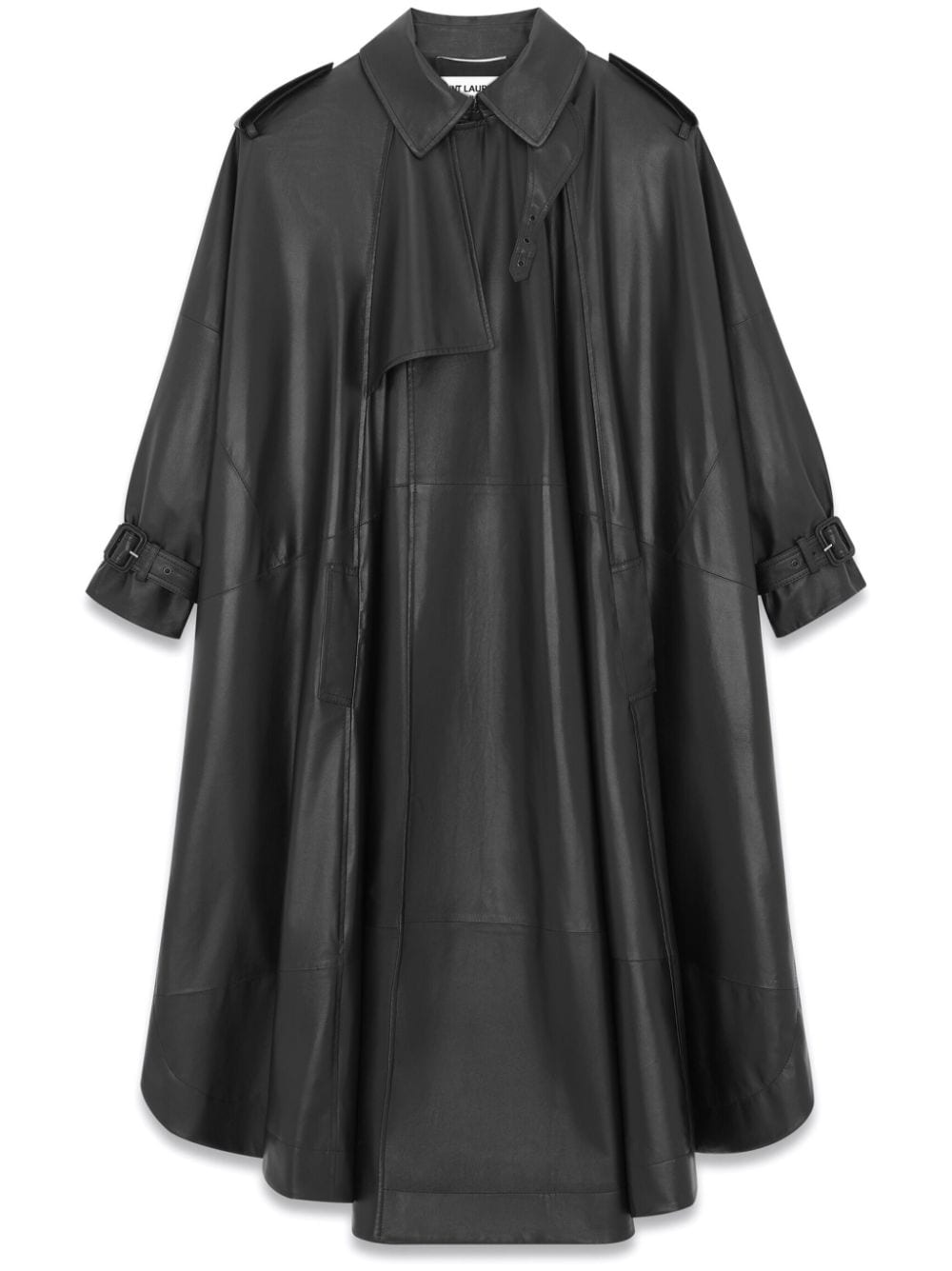 Saint Laurent Cape Leather Coat In Black