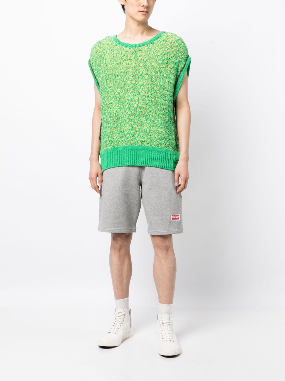 Shop Kenzo Logo-print Stretch-cotton Shorts In Grey