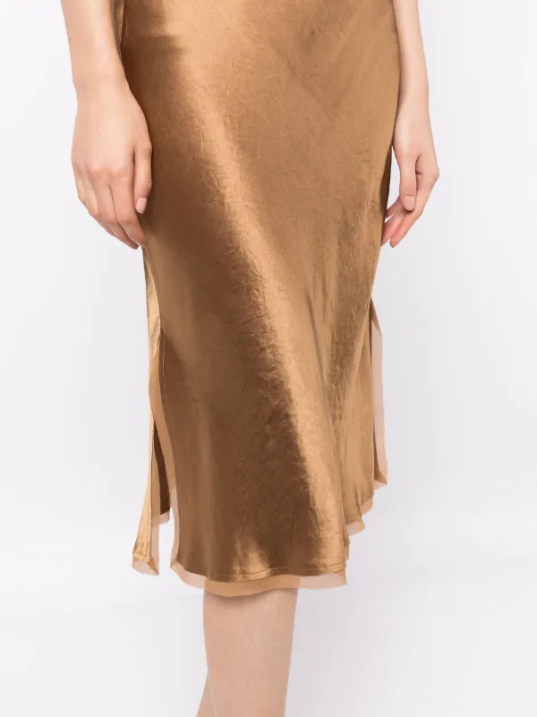 Vince high waist satin midi skirt women Acetate 10 Gold