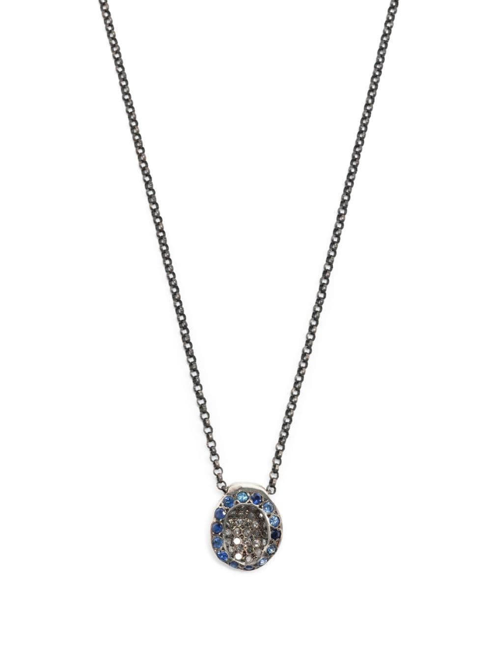 oval-pendant diamond silver necklace