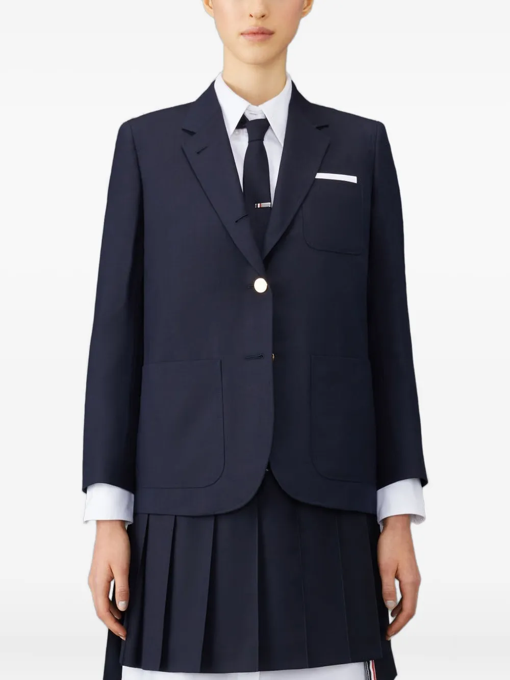 Thom Browne Twill Gold-button Blazer In Blue