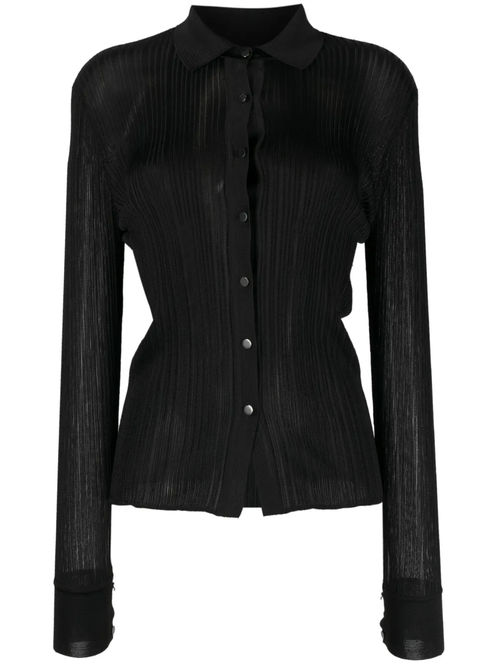 Tom Ford Fine Ribbed Polo-collar Shirt In Black
