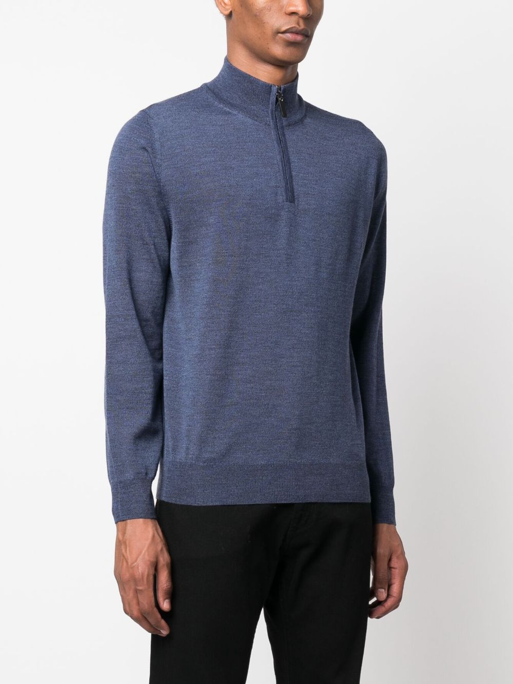 Shop Canali Zip-detail Merino Jumper In Blue