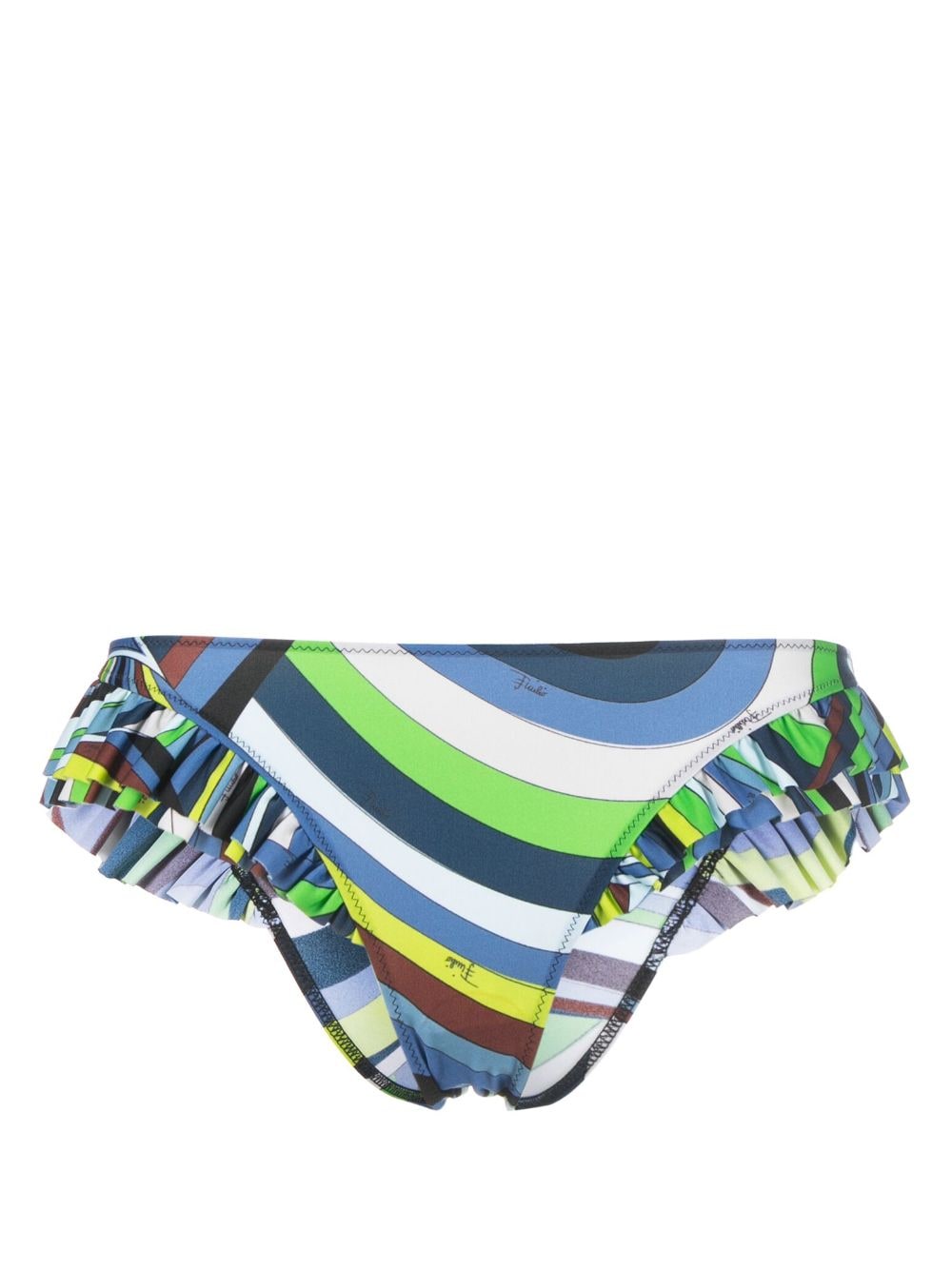 Pucci Graphic-print Ruffled Bikini Bottoms In Blue