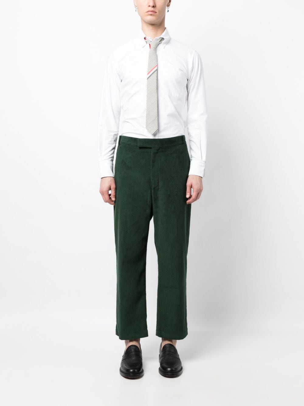 Shop Thom Browne Rwb-stripe Corduroy Trousers In Green