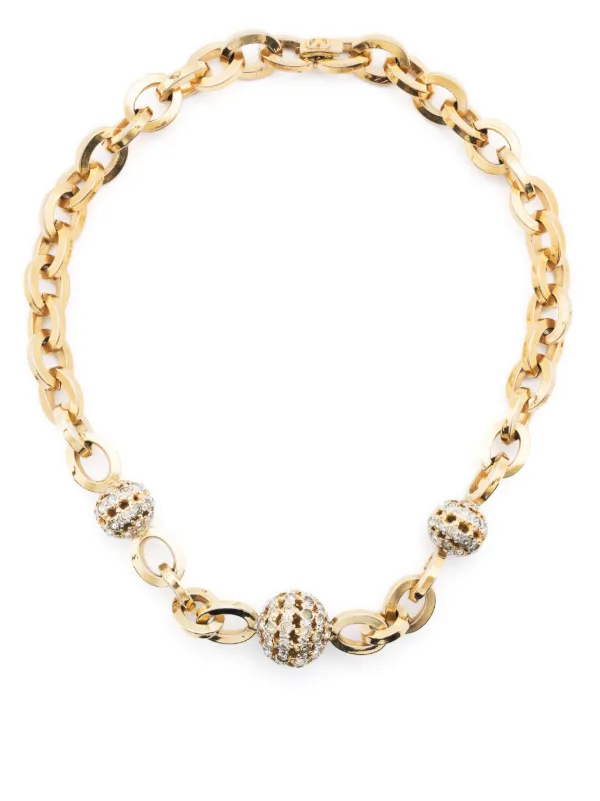 Valentino Garavani Pre-owned 1980s Crystal-embellished Chain Necklace in Gold