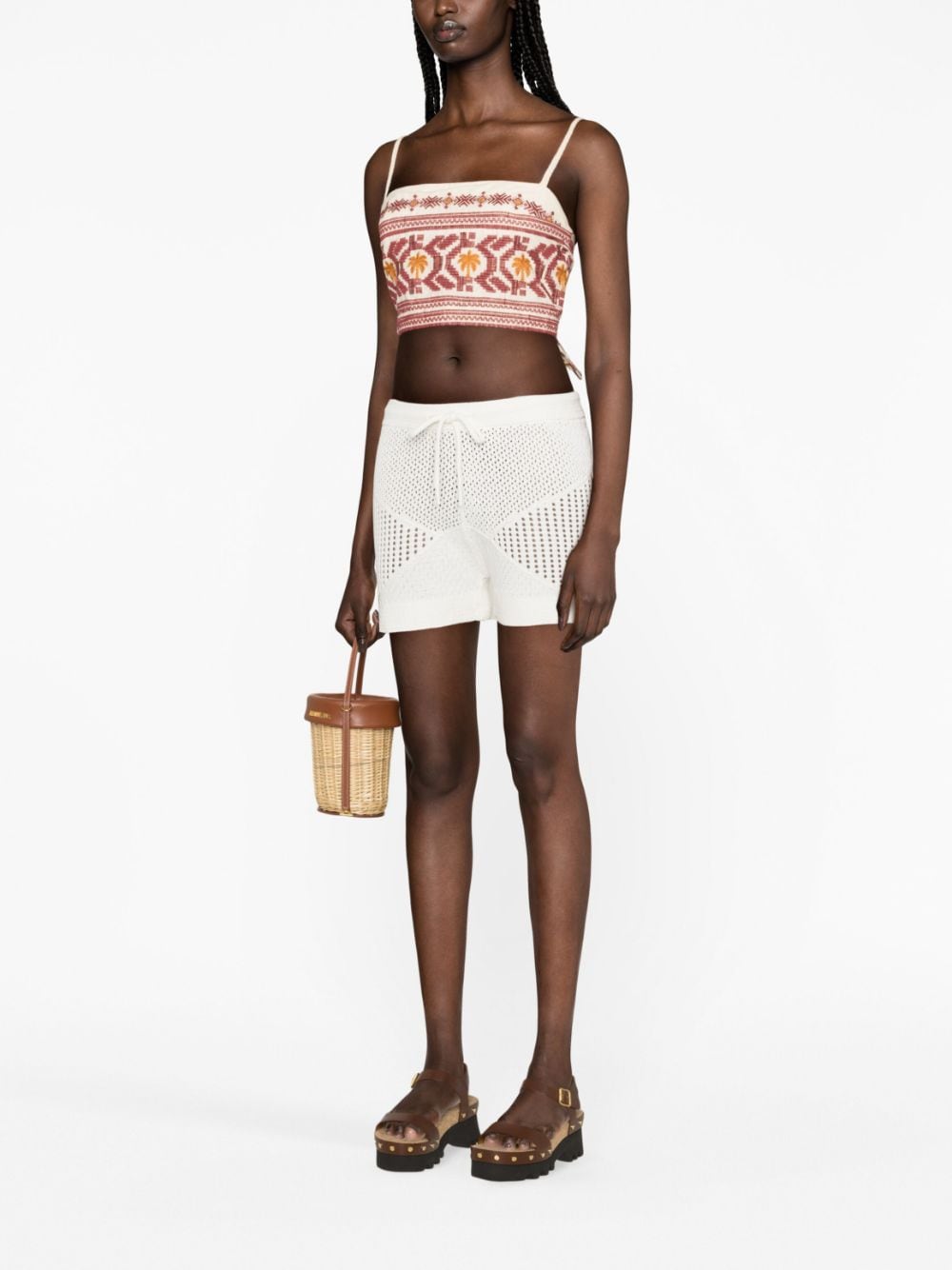 Shop Johanna Ortiz Embroidered Cotton Cropped Top In Neutrals