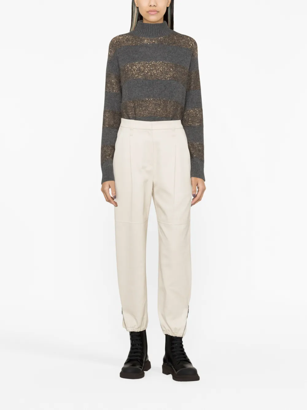 Brunello Cucinelli pleat-detailing cotton tapered trousers - Wit