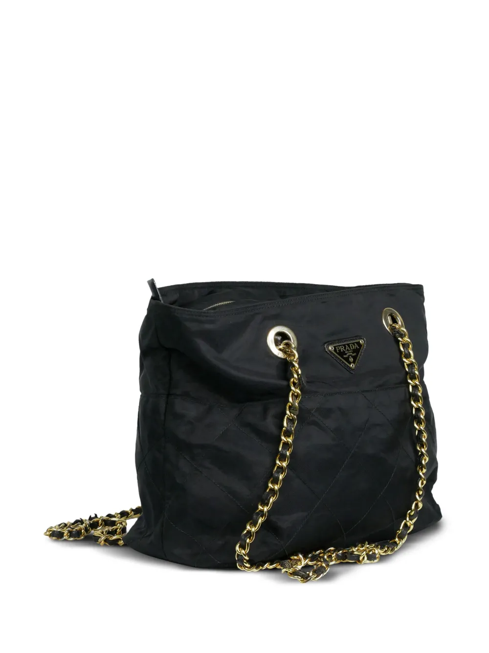 Prada Pre-Owned diamond-quilted enamel triangle logo shoulder bag - Zwart