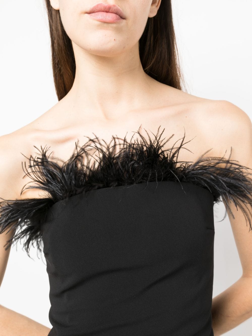 Patrizia Pepe Midi-jurk met veren afwerking Zwart