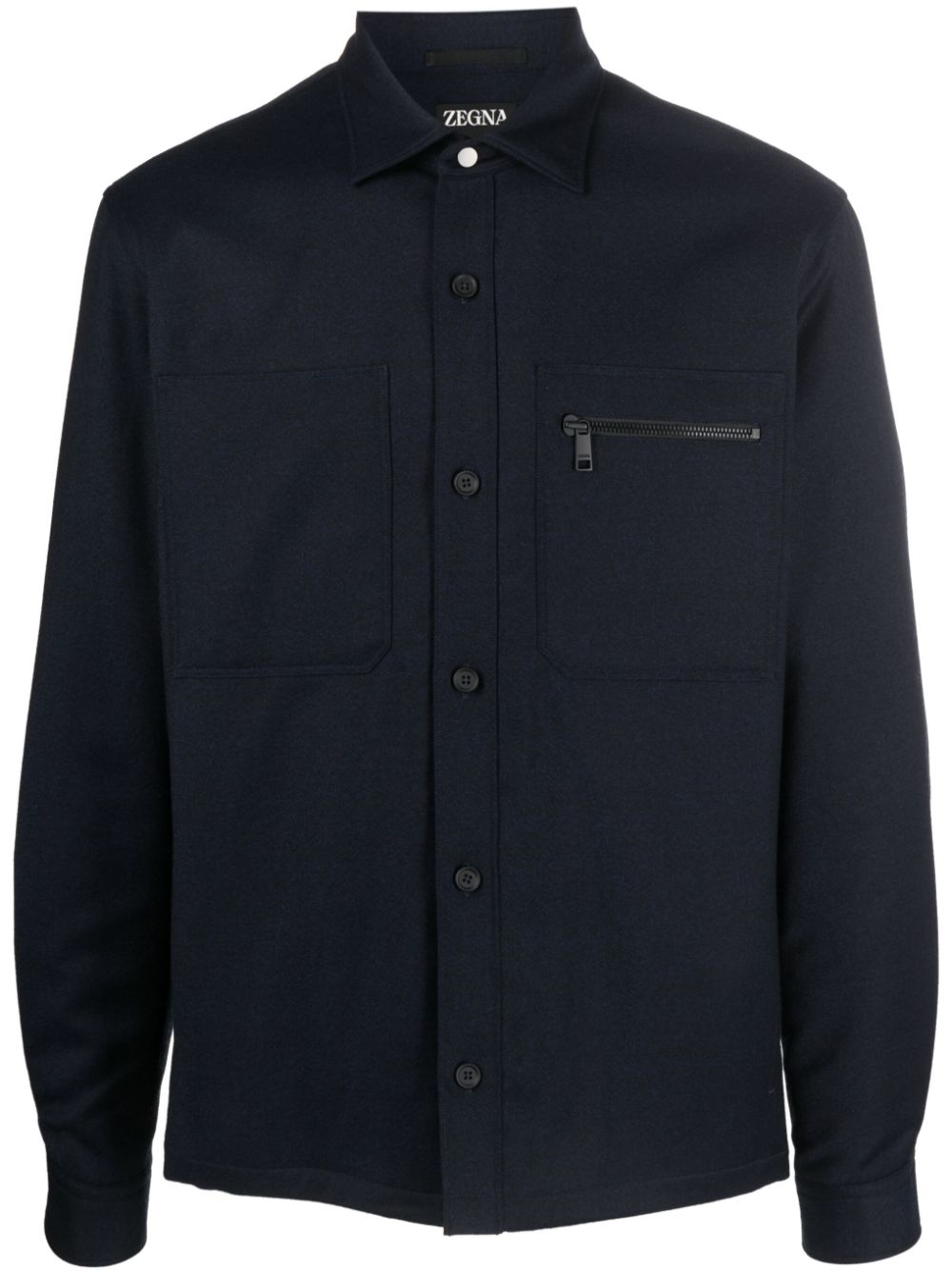 Shop Zegna Chest-pockets Wool Shirt In Blue