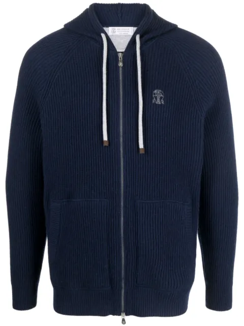 Brunello Cucinelli logo-embroidered zip-up hoodie
