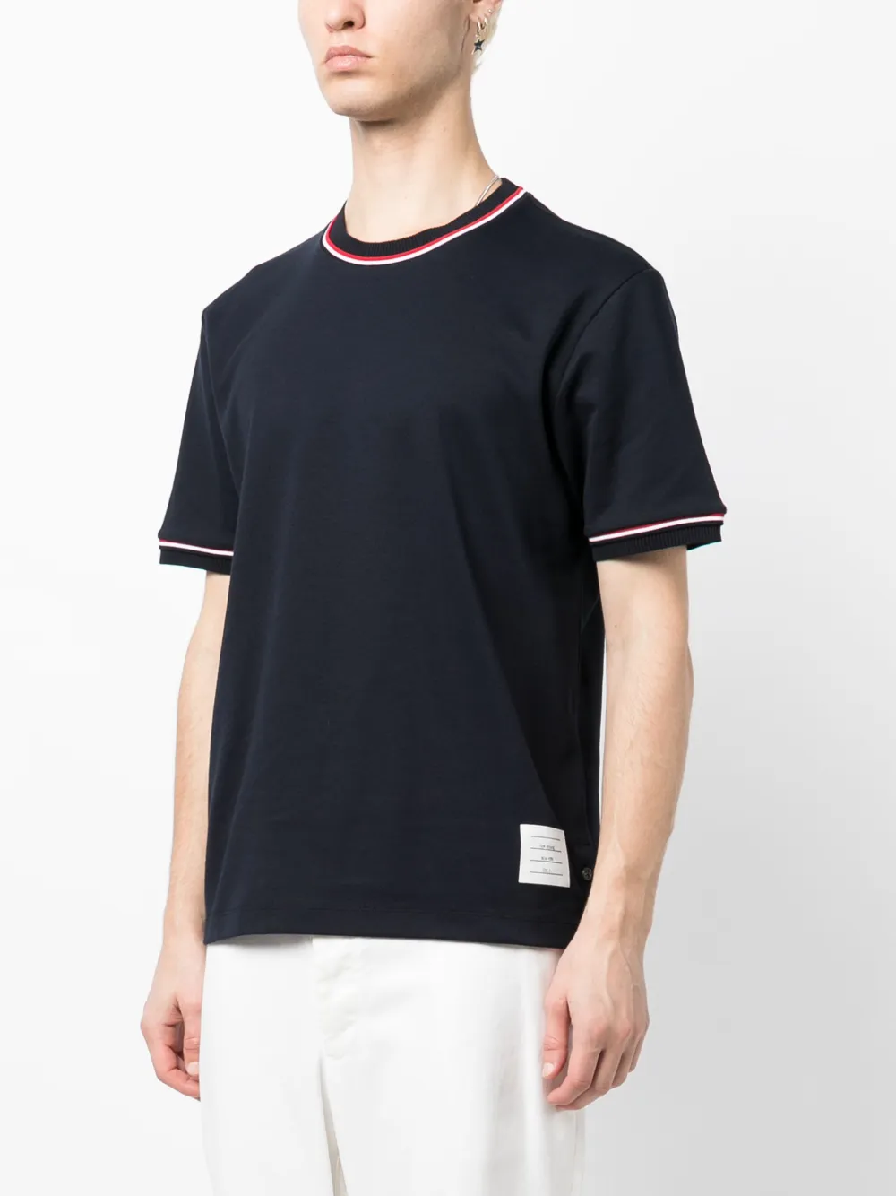 Shop Thom Browne Stripe-trim Short-sleeve T-shirt In Blue