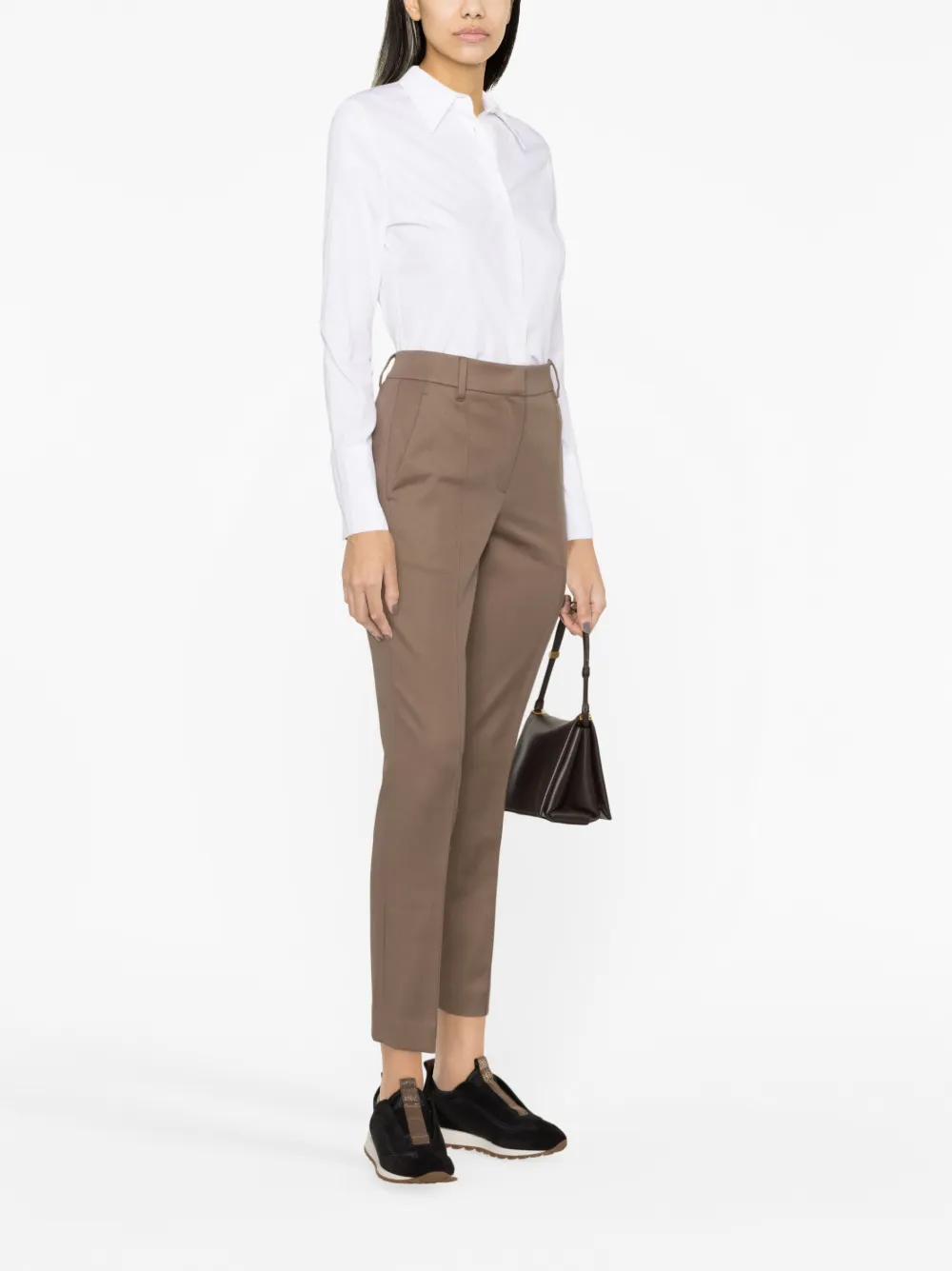 Brunello Cucinelli High-waisted Cotton Trousers In Neutrals