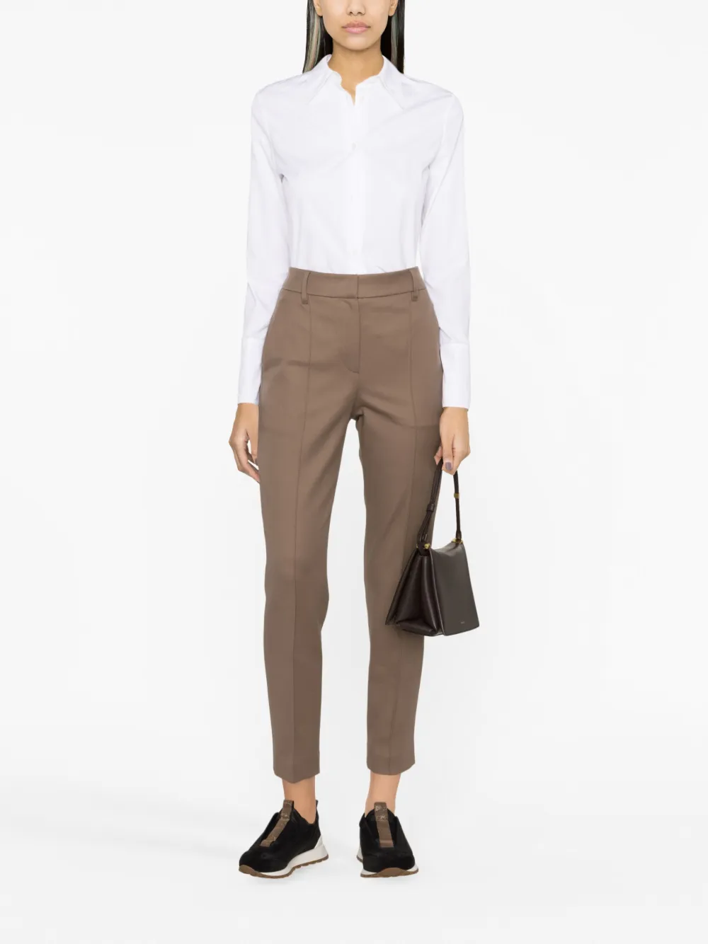 Brunello Cucinelli High-waisted Cotton Trousers In Neutrals