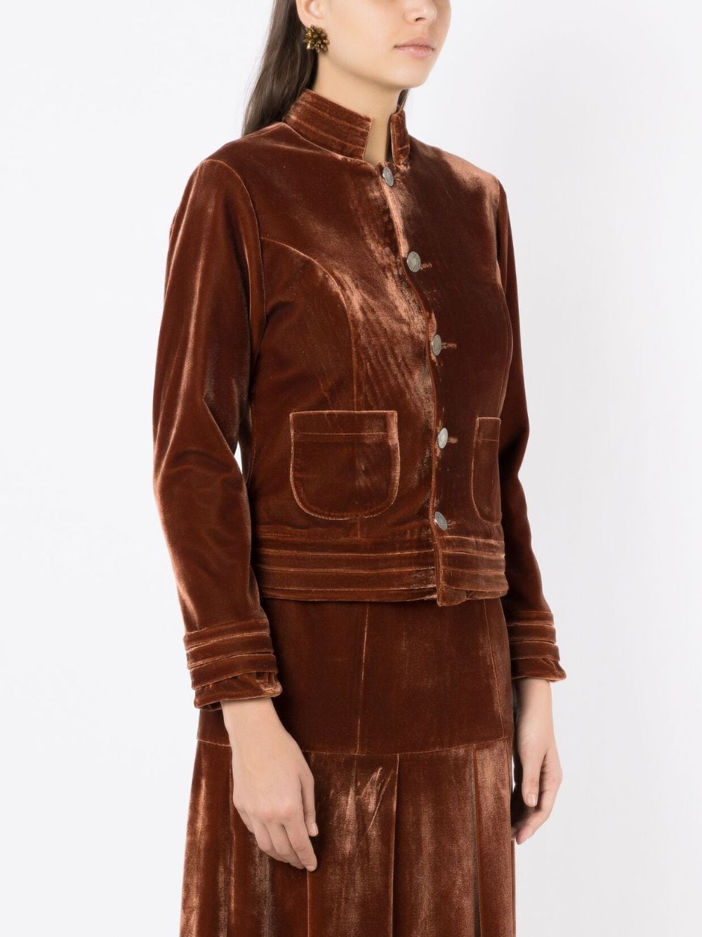 Shop Isolda Ferradura Button-up Velvet Jacket In Brown