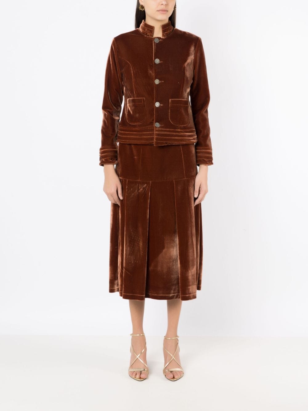 Shop Isolda Ferradura Button-up Velvet Jacket In Brown