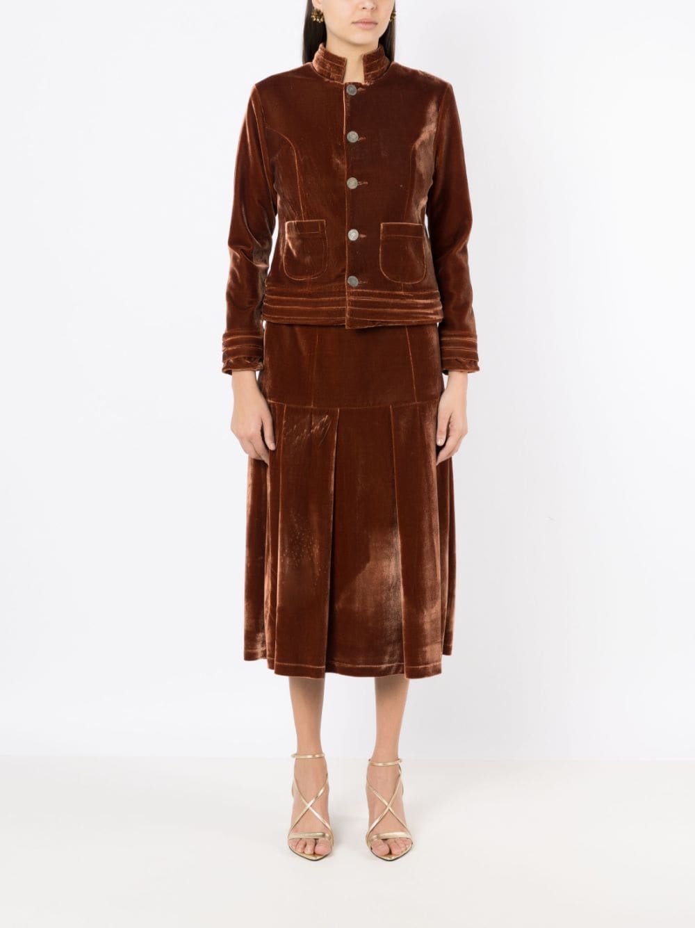Shop Isolda Cora Velvet Midi Skirt In Brown