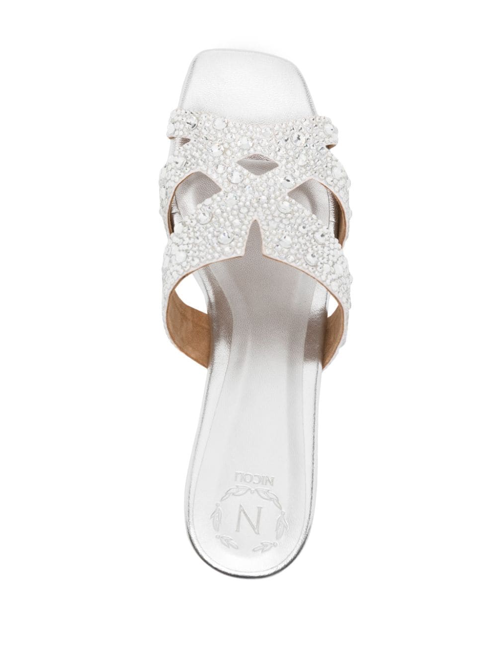 Shop Nicoli 50mm Crystal-embellished Leather Mules In Silver