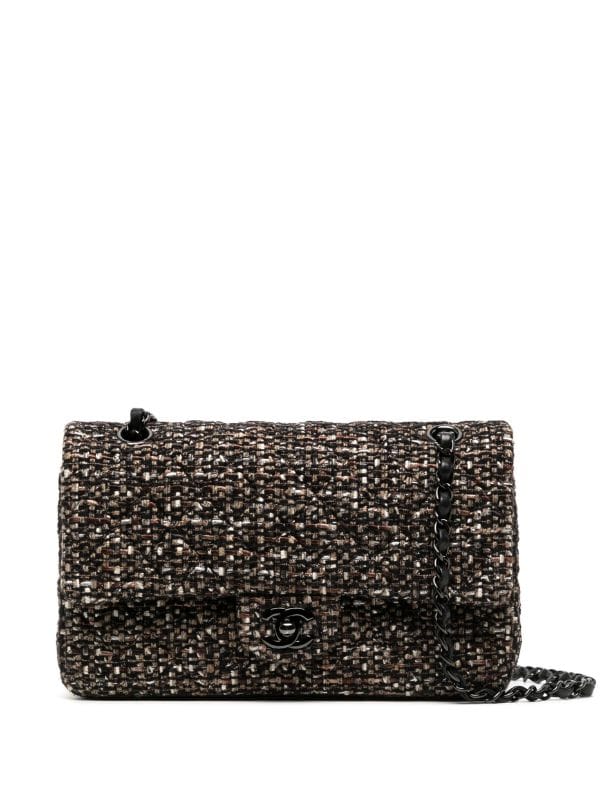 Chanel Camellia Tweed Flap Chain Shoulder Bag Black/Gray/White Used Grade  Color