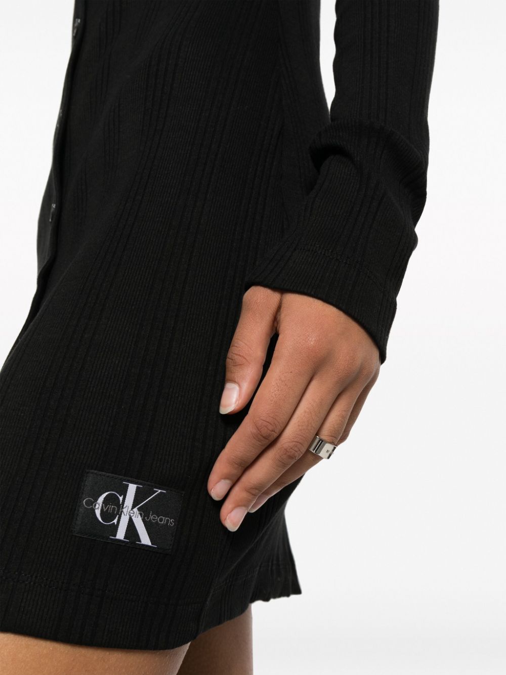 Shop Calvin Klein Jeans Est.1978 Badge Elongated Rib Shirt Dress In Black