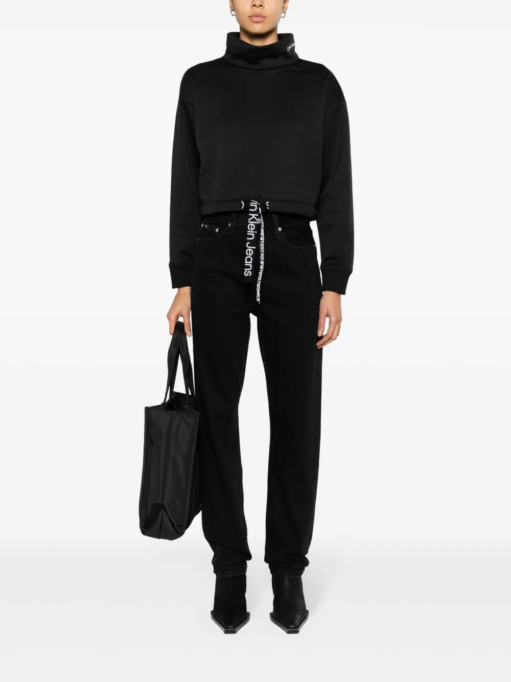 Calvin Klein Jeans Sweater met hoge hals en trekkoord - Zwart
