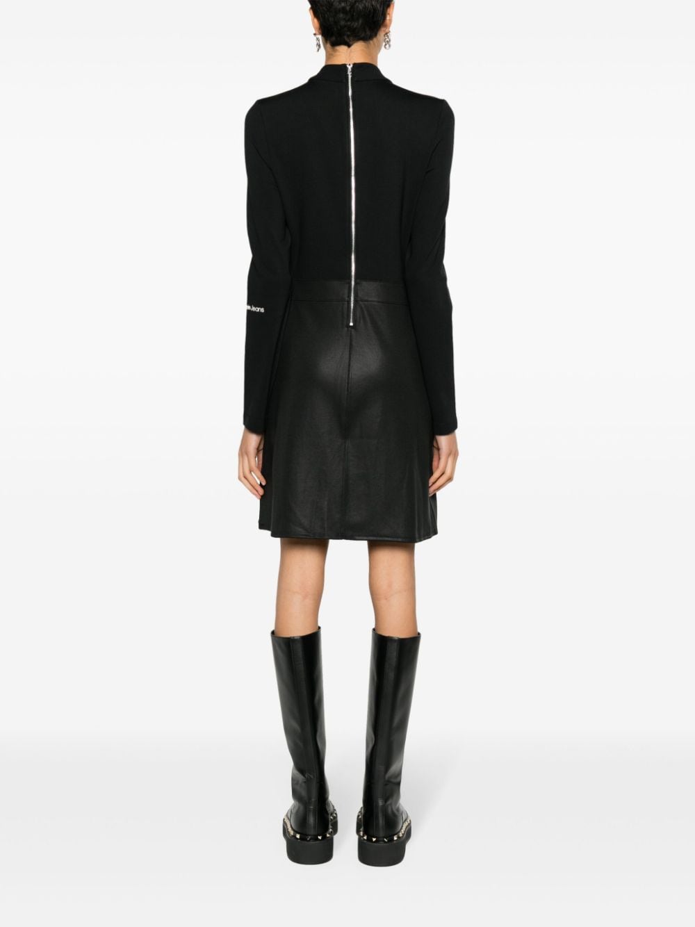 Shop Calvin Klein Jeans Est.1978 A-line Coated-jersey Short Dress In Black