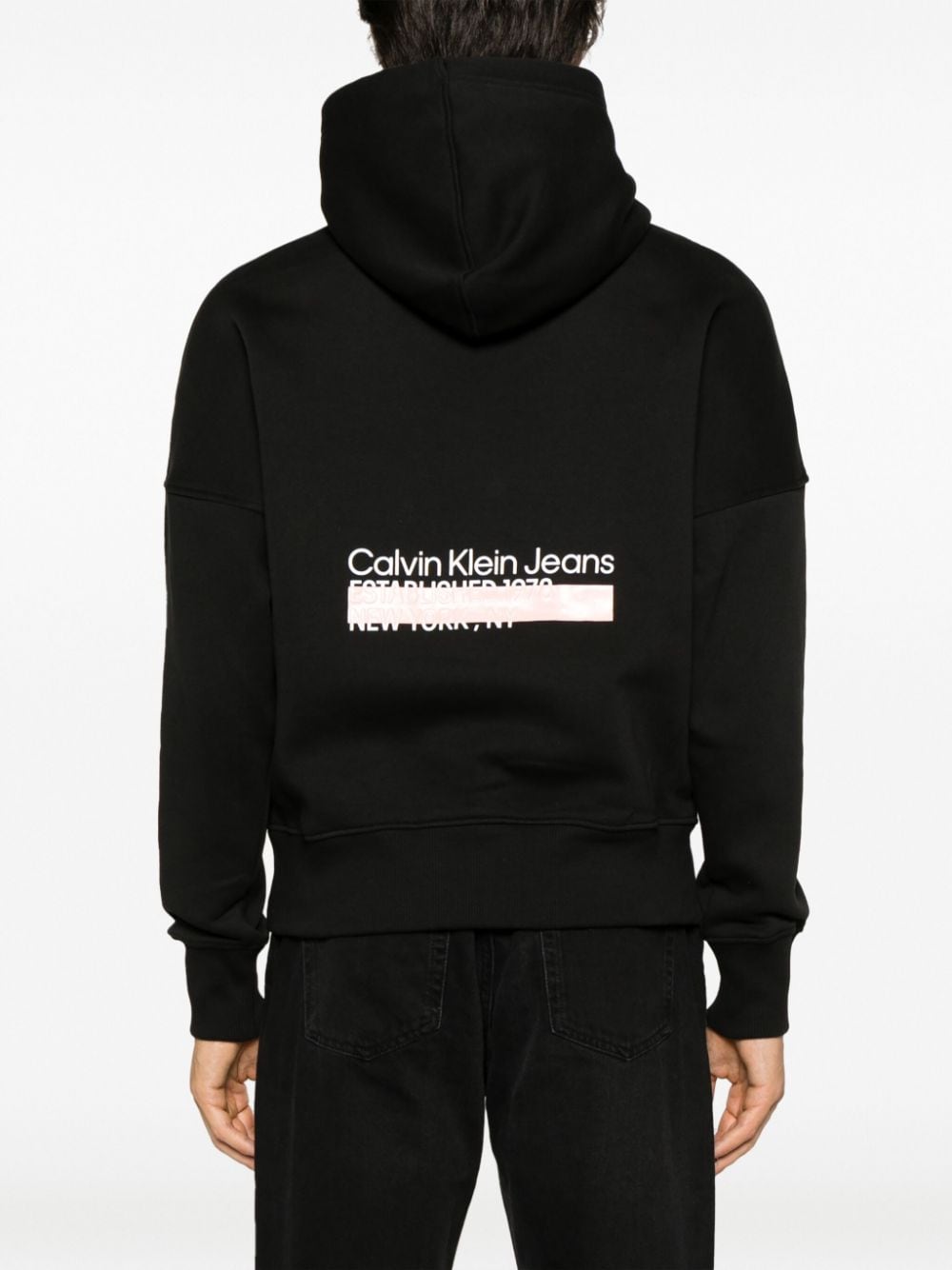 Shop Calvin Klein Jeans Est.1978 Layered Address Hwk Drawstring Hoodie In Black