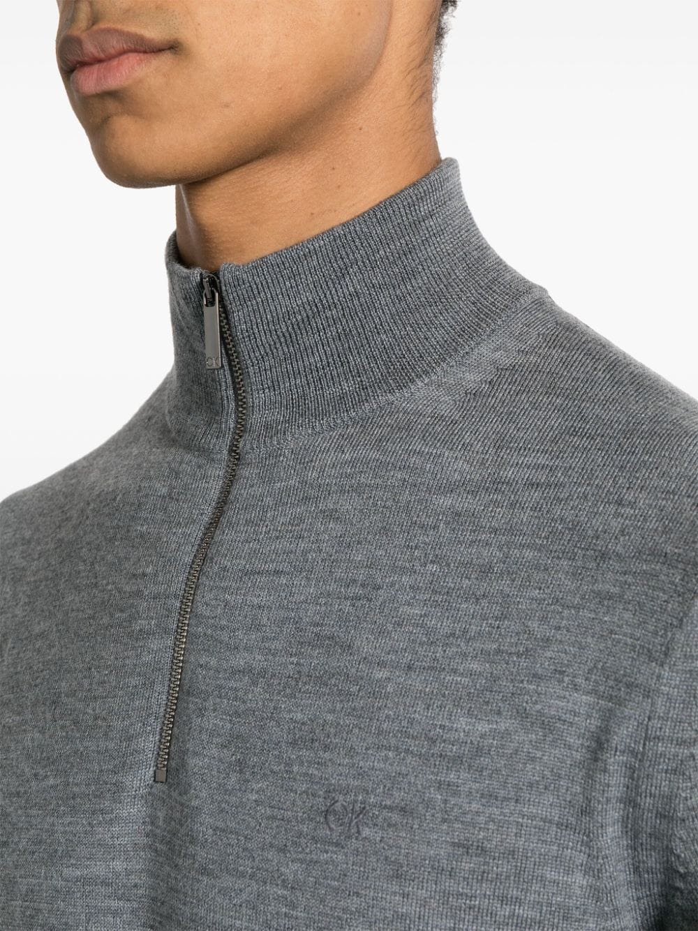 Shop Calvin Klein Embroidered-logo Wool Jumper In Grey