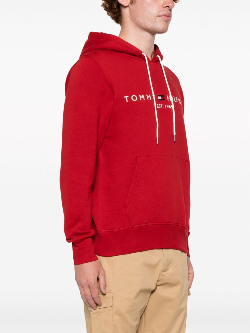 Shop Tommy Hilfiger Logo-embroidered Hoodie In Red