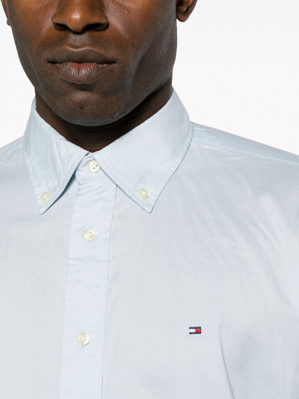 Shop Tommy Hilfiger Logo-embroidered Poplin Shirt In Blue