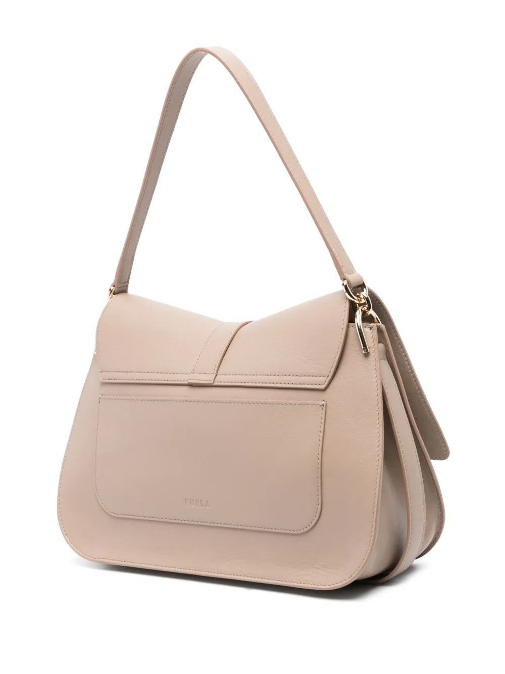 Shop Furla Large Flow Leather Shoulder Bag In Grey