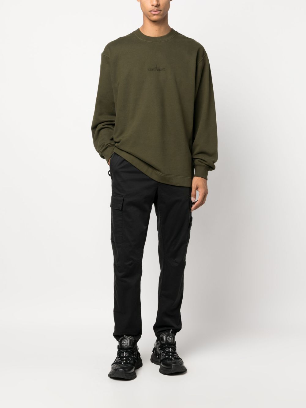 Stone Island logo-embroidered cotton sweatshirt - Groen