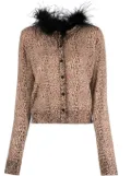 TWINSET leopard-print feather-detailing cardigan - Brown