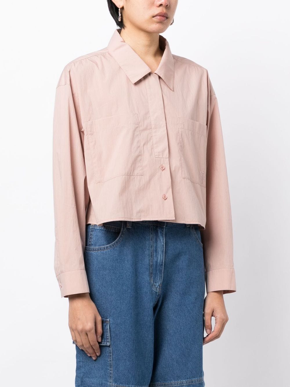 Shop Studio Tomboy Cropped Patch-pocket Shirt In Pink