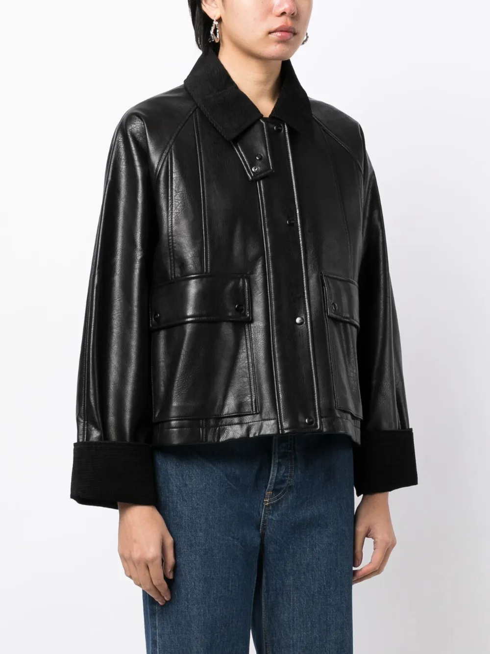 STUDIO TOMBOY contrasting-collar faux-leather Jacket - Farfetch