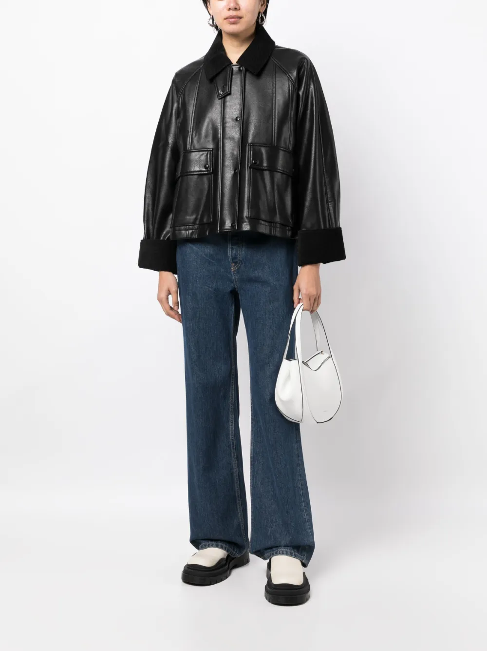 STUDIO TOMBOY contrasting-collar faux-leather Jacket - Farfetch