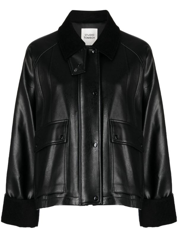 Contrasting faux cheap leather jacket