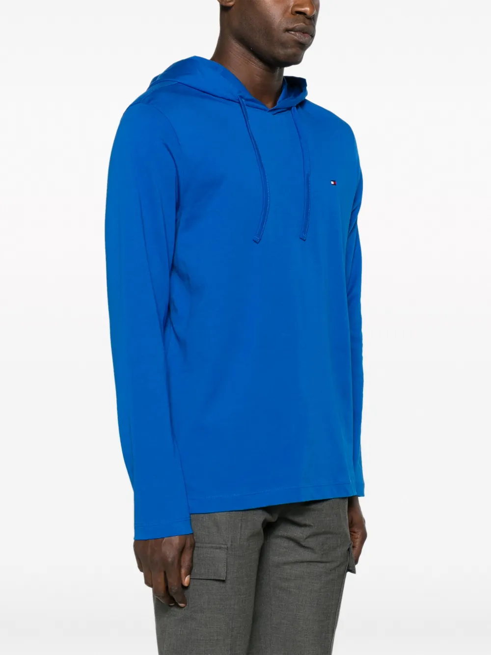 Shop Tommy Hilfiger Logo-embroidered Cotton Hoodie In Blue