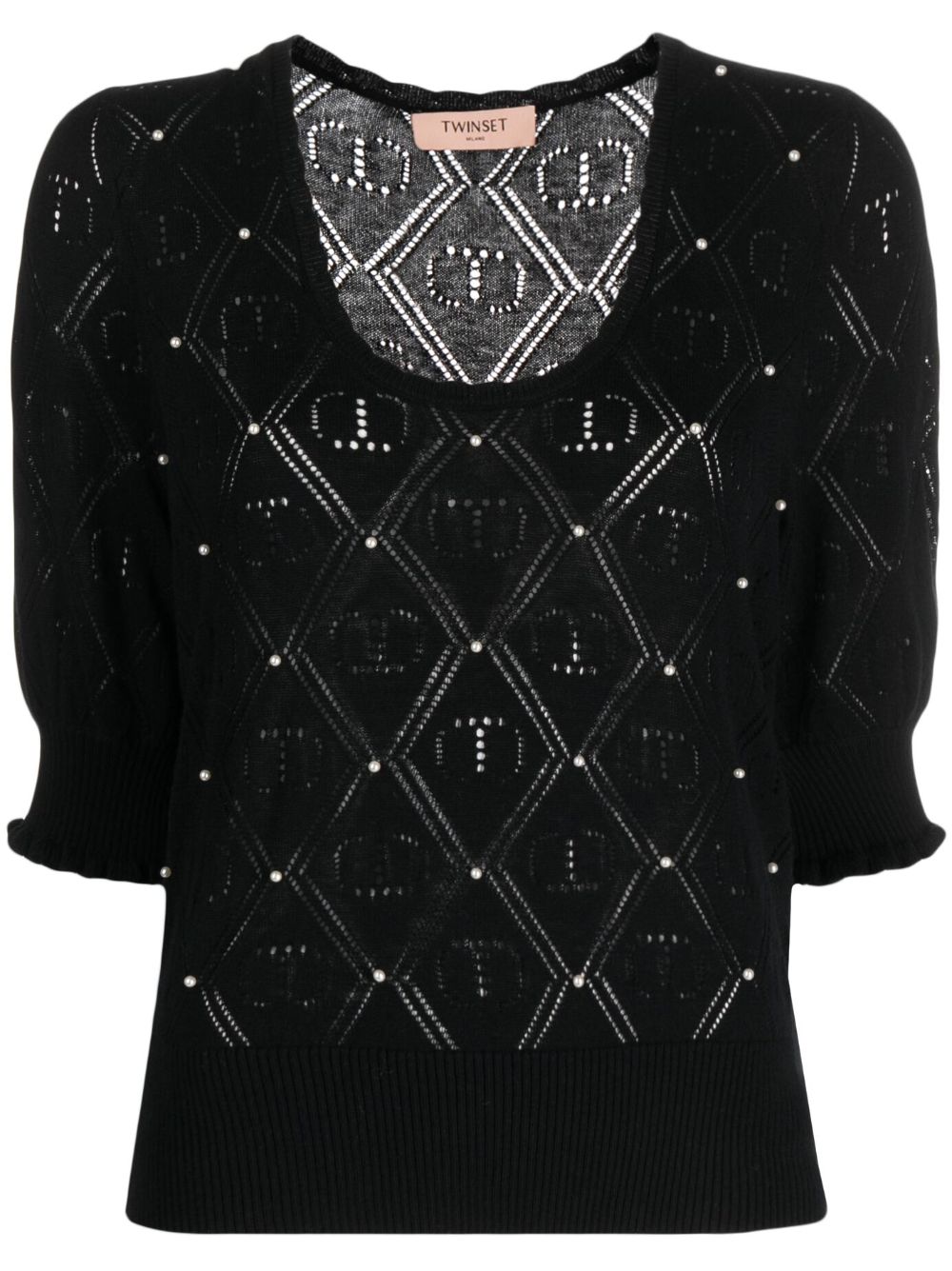 TWINSET embellished pointelle-knit top - Black