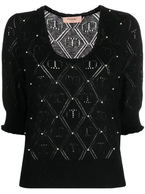 TWINSET embellished pointelle-knit top