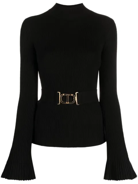 TWINSET Oval T-embellished ribbed-knit top