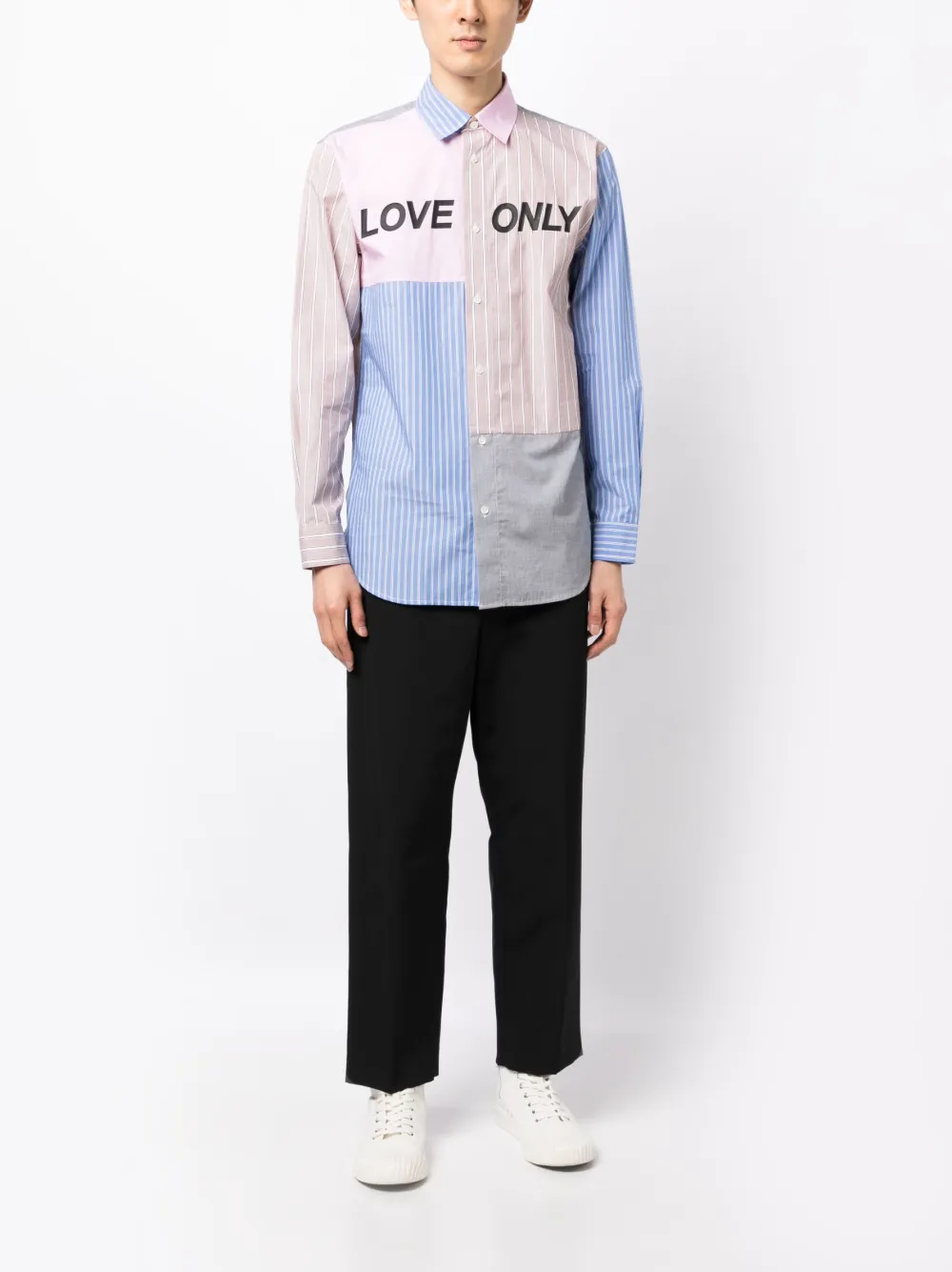 Shop Ports V Slogan-print Patchwork Cotton Shirt In Multicolour