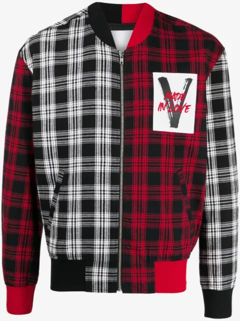 Ports V mix-plaid cotton bomber jacket