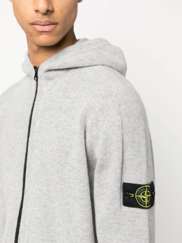 Stone Island Compass patch Knitted Zipped Hoodie Farfetch